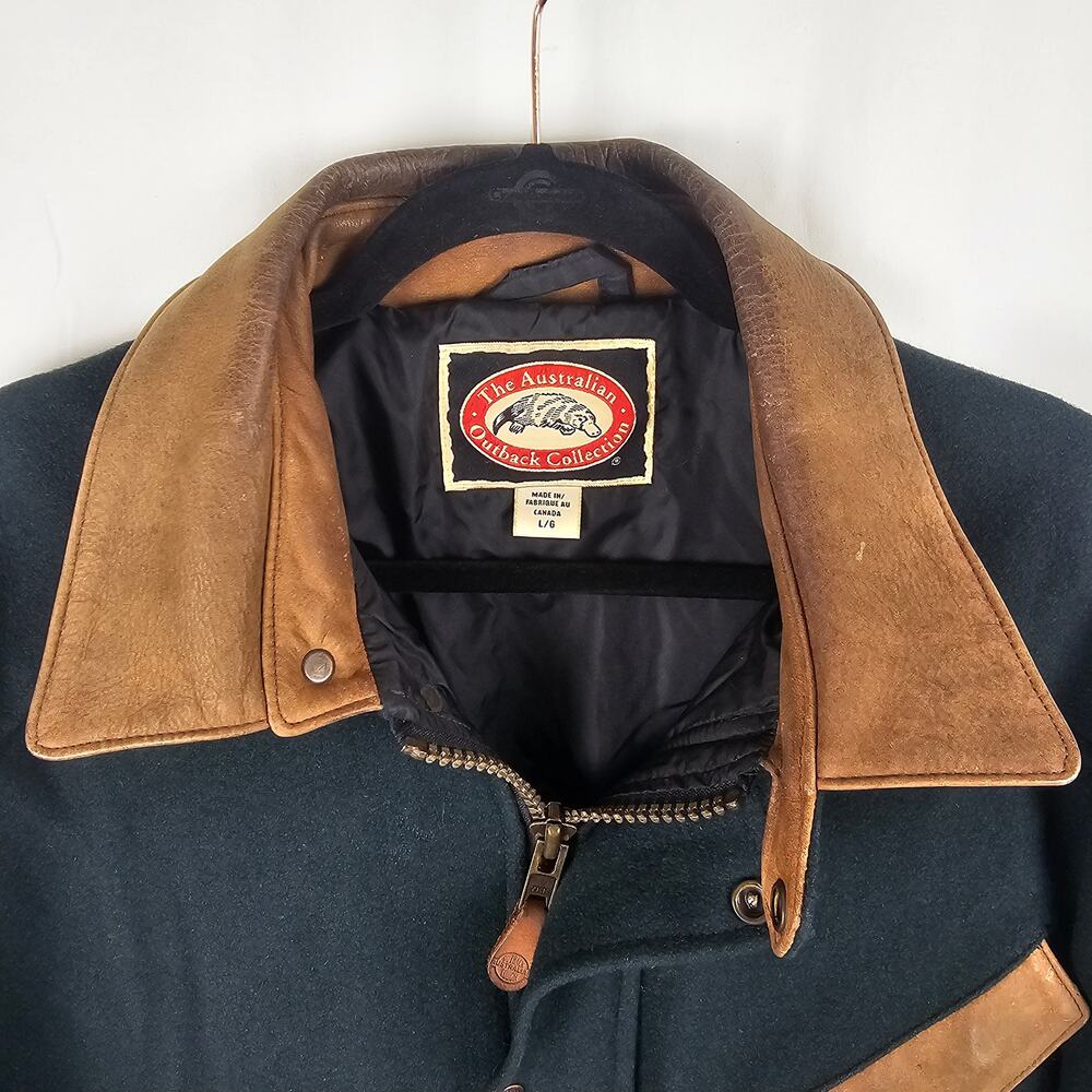 Australian Outback Collection Wool Coat Leather Trim Mens L Vintage 1990s - Picture 4 of 8